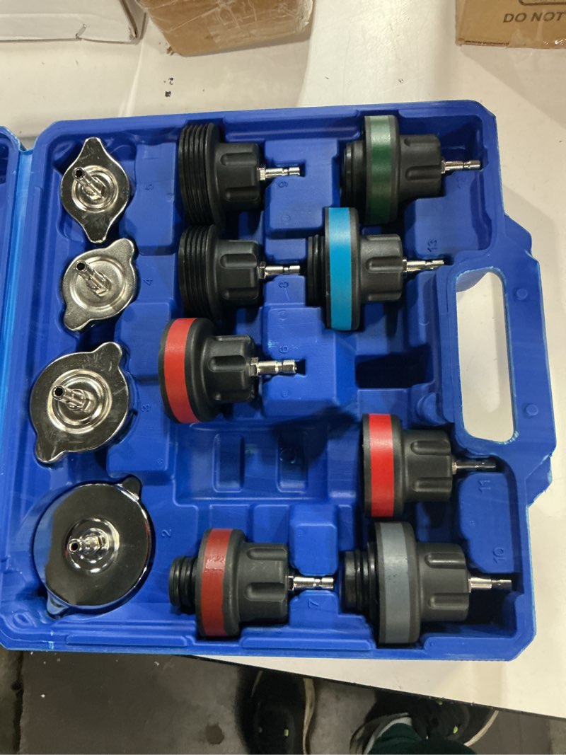 Condition photo showing Good Condition for racoona radiator pressure tester kit,coolant pressure tester radiator pressure leakage tester tool,car accessories automotive cooling system water tank leak test detector set for car motorcycle truck