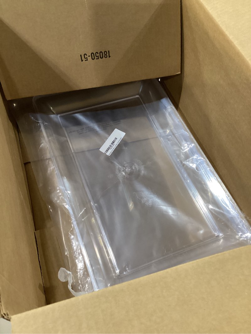 Condition photo showing New/Like New for 4 Rectangle Clear Plastic Serving Trays - Heavy Duty 12" x 18" Platters for Food, Decorative, Wedding, Party - Great Disposable