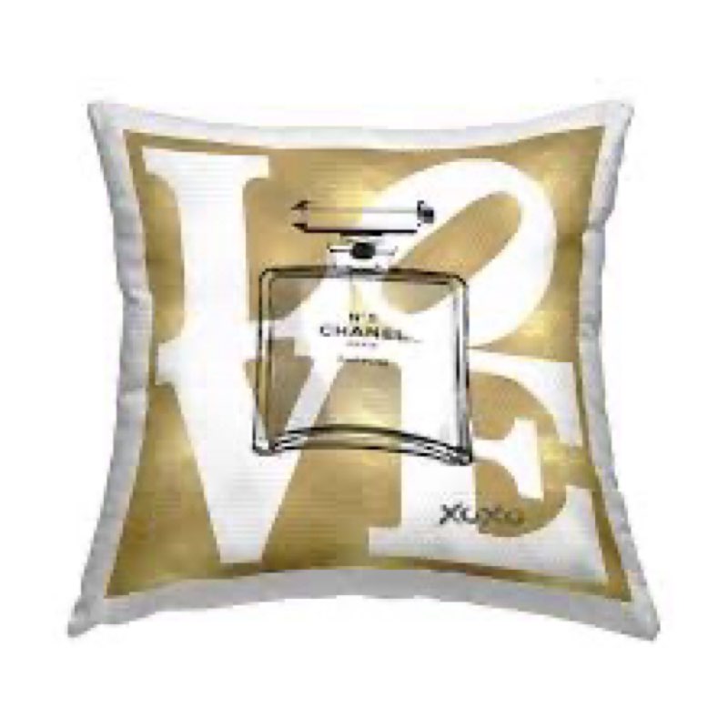 Stupell Industries Gold & White Love Perfume Design by Madeline Blake Indoor Printed Throw Pillow, 1