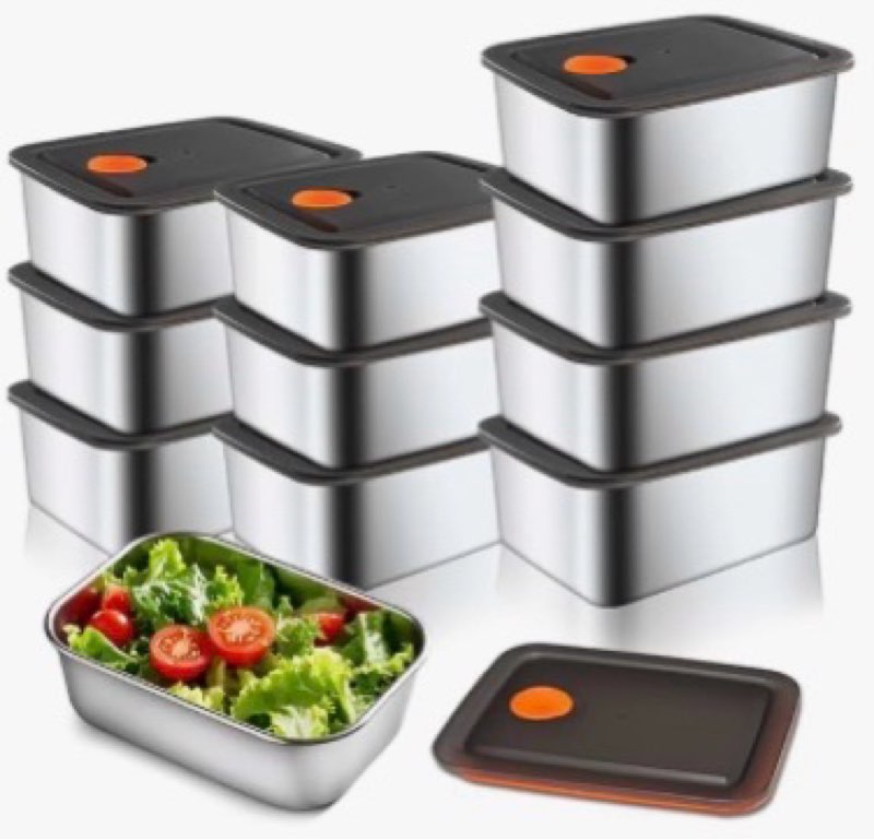 10 Pack Stainless Steel Food Storage Containers with Leak-Proof Lids, 16oz Reusable Metal Meal Prep 