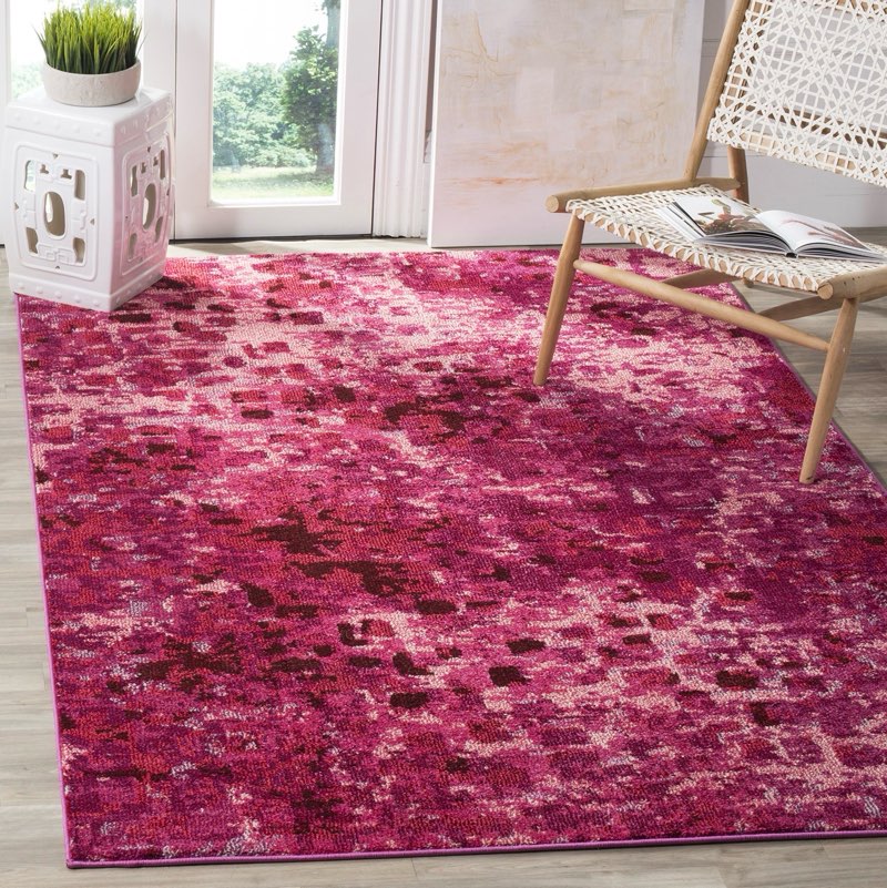 SAFAVIEH Monaco Collection Area Rug - 6'7" x 9'2", Fuchsia, Boho Chic Abstract Watercolor Design, Non-Shedding & Easy Care, Ideal for High Traffic A