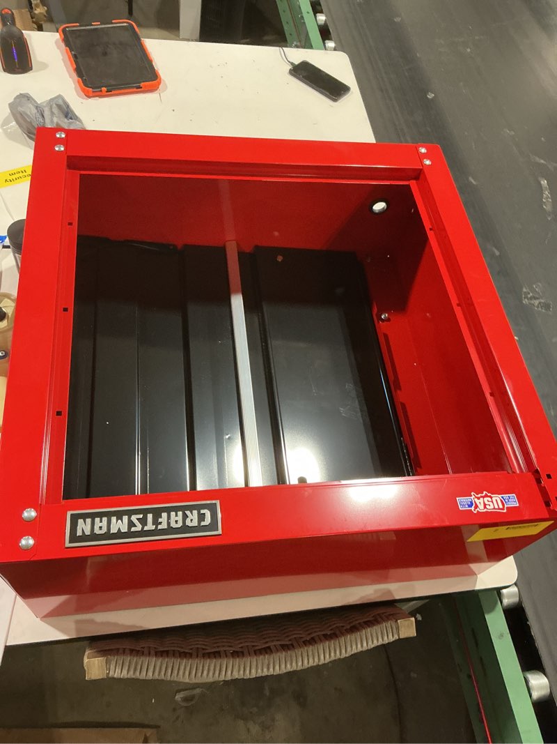 Condition photo showing As Is for craftsman garage storage, metal, wall mounted, 2-door (cmst21802rb) tool-cabinets, red/black