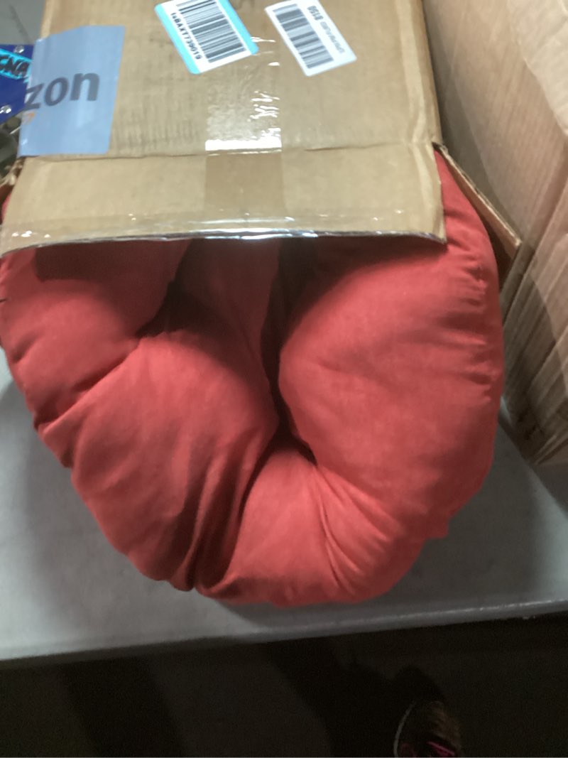 Condition photo showing Good Condition for blazing needles solid microsuede tufted round footstool cushion, 18", cardinal red