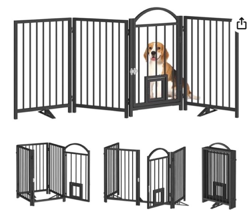 hoobro 4 panel freestanding dog gate with door, 35” tall full metal foldable dog fence, pet gate wit