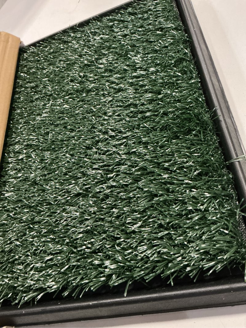 Condition photo showing Good Condition for artificial dog grass pad with tray for potty – 16x20 inches strong absorbency grass pad, dog litter box for indoor/balcony/apartment 16" x 20"