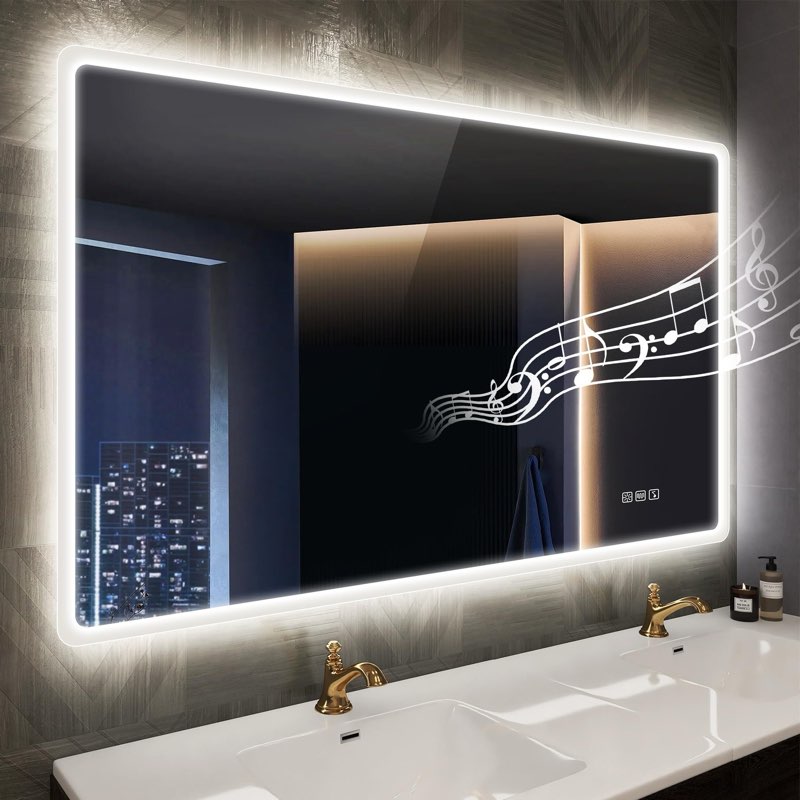 STARLEAD 40\"x28\" LED-Bathroom-Mirror-with-Lights, Wall-Mounted with Bluetooth Speaker, Anti-Fog, 3 Color Temperature, Dimmable Brightness, Waterproof, Tempered Glass, Frontlit & Backlit Silver-rectangular 40\"L x 28\"W