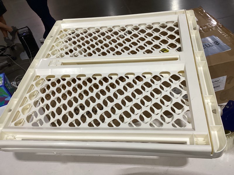 Condition photo showing As Is for toddleroo by north states - supergate ergo baby gate: plastic baby gate for stairs & doorways - adjustable indoor safety gate - made in usa - 26 to 42 inches wide - 26 inches tall - ivory