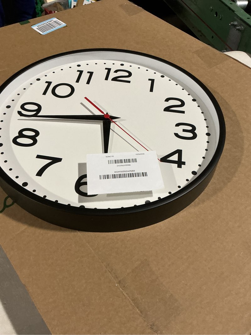 Condition photo showing As Is for Wall Clock 16 Inch Silent Non-Ticking Modern Clock Battery Operated Classic Simple Minimalist Analog Decorative for Kitchen, Living Room,Office, Bedroom, Bathroom (Black)