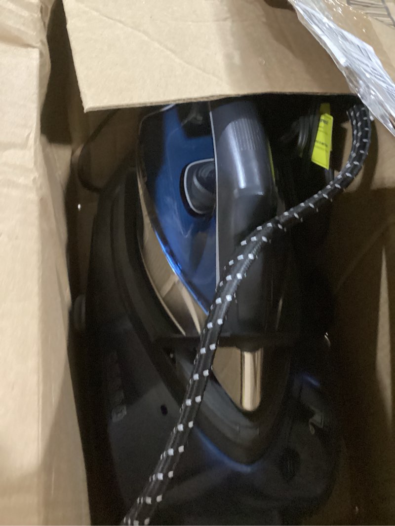 Condition photo showing As Is for Rowenta Steam Station, Stainless Steel Soleplate, Professional Iron Steamer for Clothes, 1.1L Removable Tank, Fast Heat Up, 1800 Watts, Blue Clothes Iron, DG8624 XL Steaming Sessions - High Pressure Steam