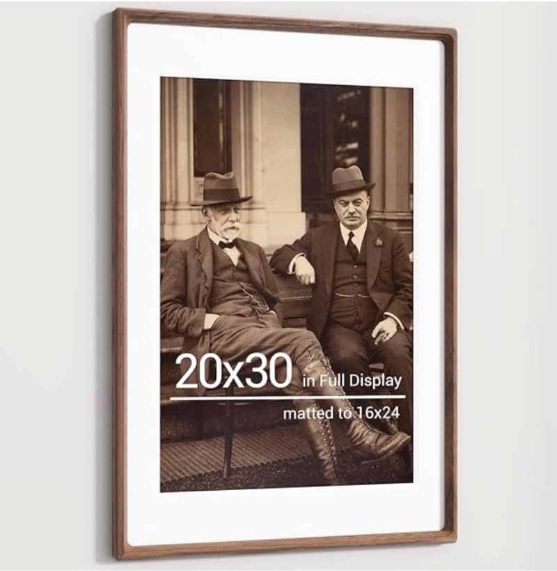 Heimlove 20x30 Picture Frames Natural Walnut,Original Wood Hand Make Crafted Poster Frame with Mat to 16x24 Graduation Picture Display,Family Picture,Wedding Picture,Photo,Document Wall Decoration