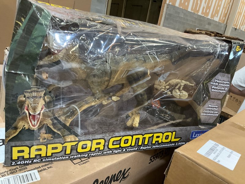 Condition photo showing As Is for lexibook, rc raptor control, realistic remote controlled dinosaur, articulated movements, roars, light effects, rechargeable, fossil remote control included, dino01