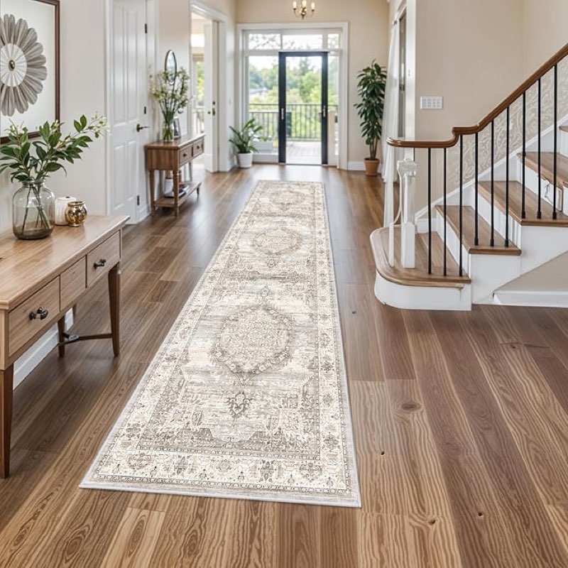 Washable Hallway Runner Rugs 3x12: Soft Ultra Thin Low Pile Carpet Machine Washable Indoor Lightweight Rug Runner Anti Slip Backing Rugs for Living Room Bedroom Kitchen 3'x12' Beige