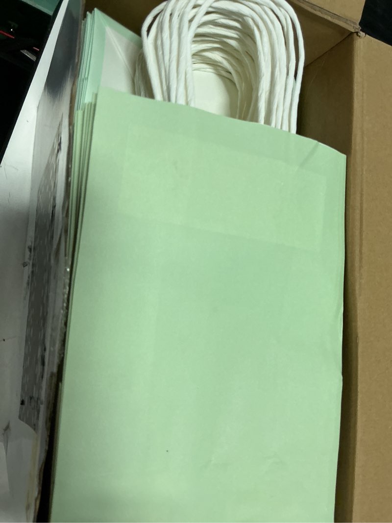 Condition photo showing Good Condition for tenceur 100 pcs sage green gift paper kraft bags with handles party favor | gift bags for wedding baby shower bridal shower halloween thanksgiving day shopping boutique business