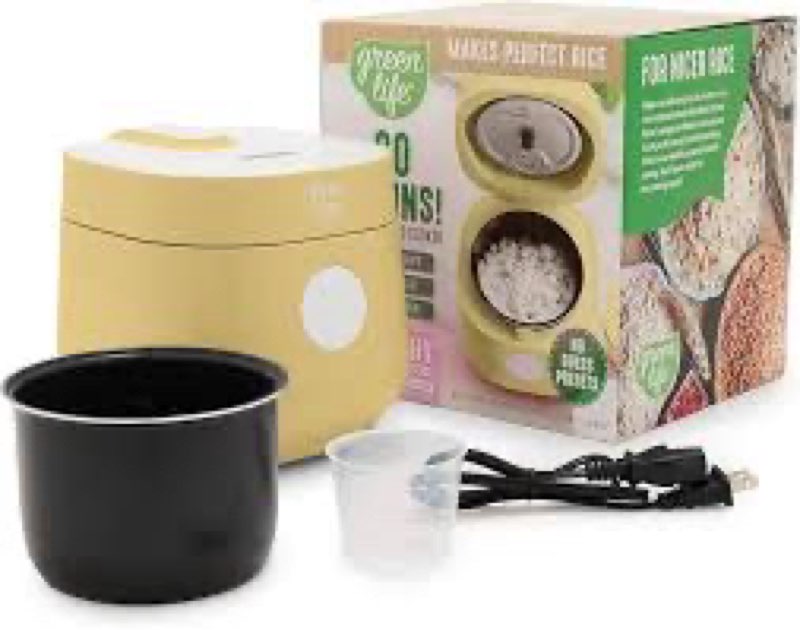 GreenLife Digital Rice Cooker, 2-Cups Uncooked/4-Cups Cooked, Removable Nonstick Ceramic PFAS-Free P