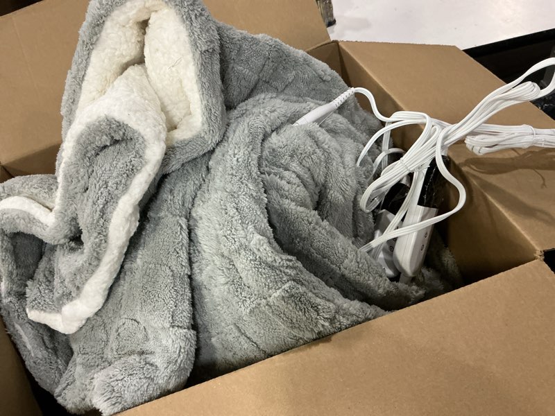 Condition photo showing As Is for Heated Blanket Electric Blanket,Cozy Faux Rabbit Fur & Soft Flannel Warm Heater Throw Blanket with 5 Fast Heating Levels &10Hours Auto-Off Over-Heat Protection?50" x 60" (Grey)