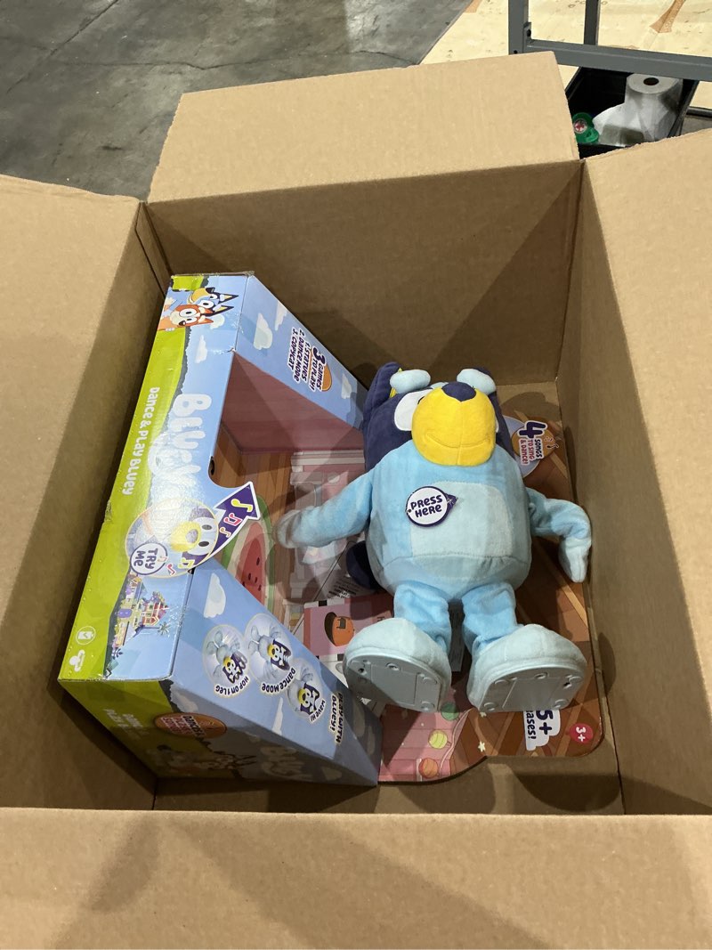 Condition photo showing As Is for bluey dance and play 14" animated plush with phrases and songs dance & play bluey