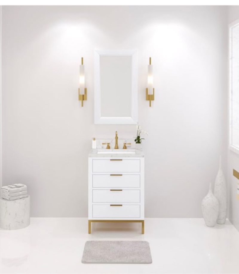 Water Creation Bristol 30\\\" W Wood Single Bathroom Vanity in Pure White/Gold