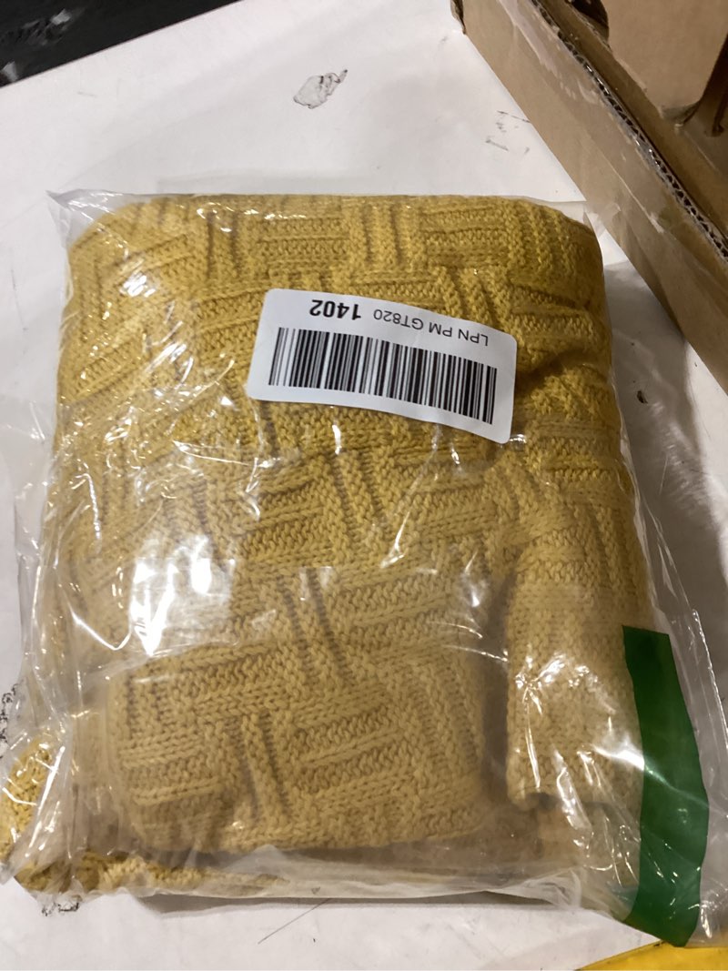 Condition photo showing New/Like New for treely 100% cotton knitted throw blanket couch cover blanket(31 x 40 inches, mustard yellow) small (31 in x 40 in) mustard yellow