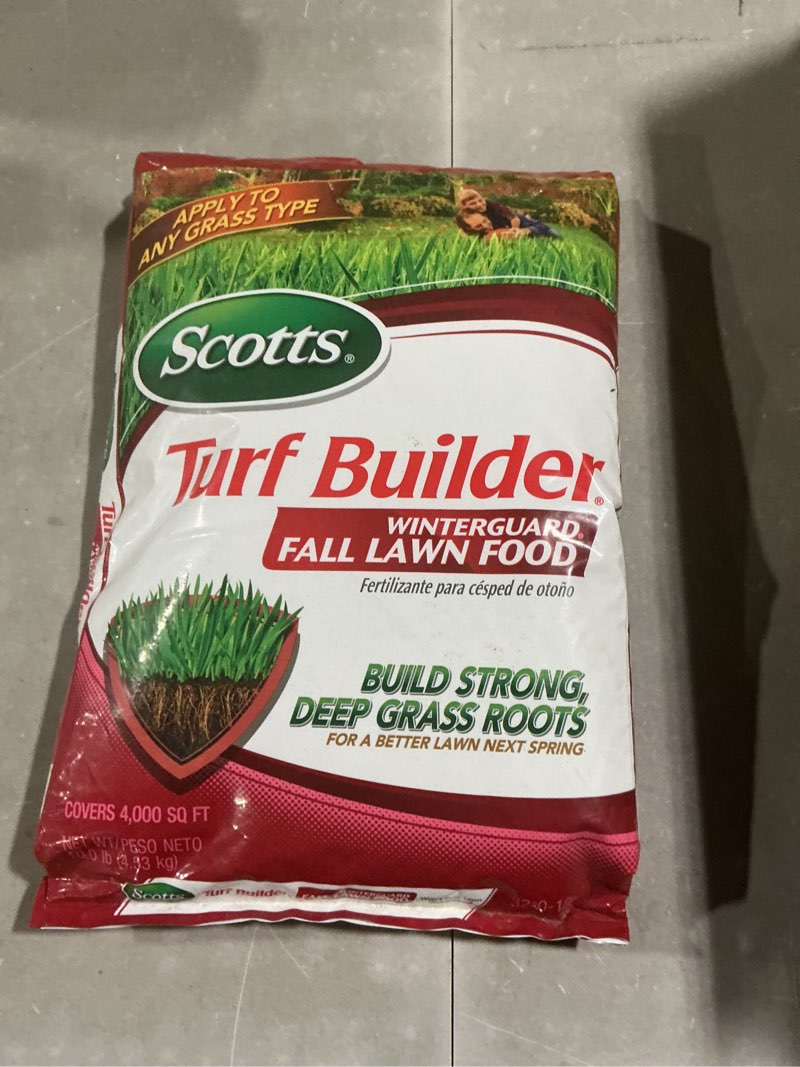 Condition photo showing New/Like New for scotts turf builder winterguard fall lawn fertilizer for all grass types, 4,000 sq. ft., 10 lbs.