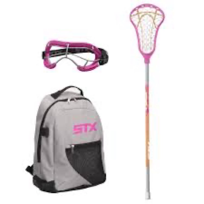 stx exult rise girl's lacrosse starter set with stick, goggles & backpack pink