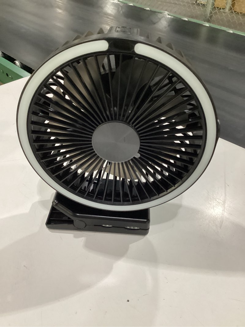 Condition photo showing New/Like New for warmco 15000mah portable clip on fan rechargeable, 8 inch battery powered desk fan, led lantern & hook, 360° rotate & 4 speeds strong airflow for camping tent office outdoor travel golf cart black