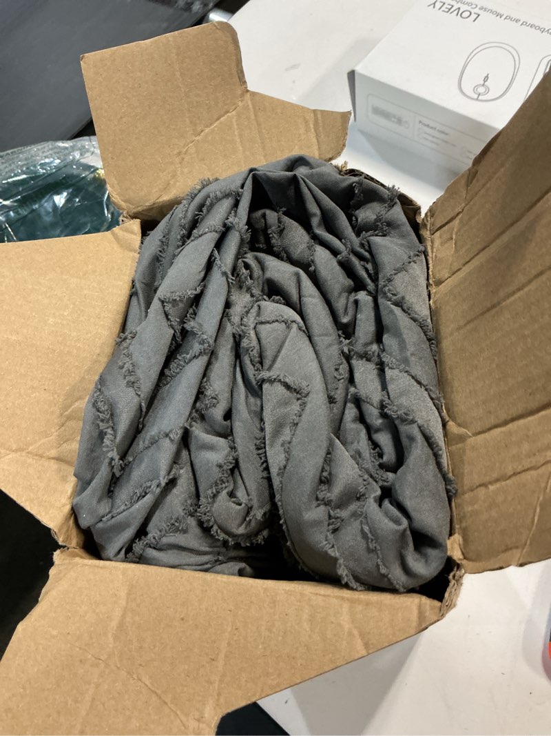 Condition photo showing Good Condition for Duvet Cover Queen Size, 3PCS Boho Duvet Cover Set, Geometric Pattern Tufted Bohemian Comforter Cover Jacquard Knit Textured Bedding Set with Zipper Closure Dark Grey-02 Queen