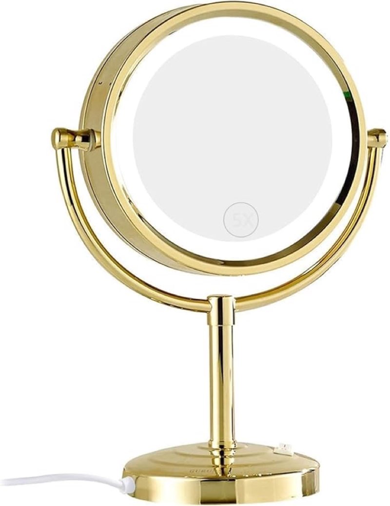 Condition photo showing item condition for (Not the correct mirror, small round mirror, used)  Hansong Vanity Mirror with Lights: Hollywood Lighted Makeup Mirror with 15 LED Bulbs, 22.8''x18'' Light Up Mirror with 3 Colors Modes for Desk, Large Mirrors with USB Charging Port for Bedroom, White A-white