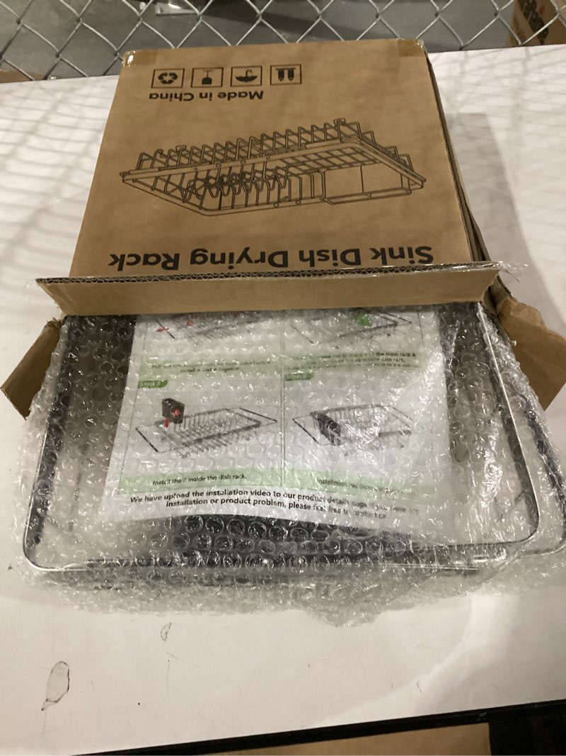 Condition photo showing New/Like New for jasiway dish drying rack in sink, expandable stainless steel dish drainer for kitchen sink, dish strainer rack, retractable over sink dish rack with utensil holder, 13.4''~16.9''d x 11.8''w, silver silver in sink, expandable