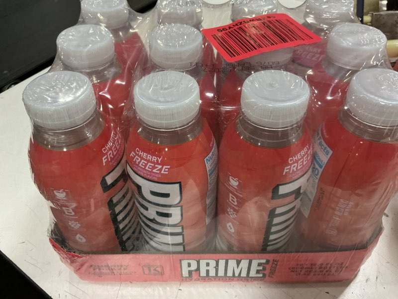 Condition photo showing New/Like New for (bbd 09/15/27)  prime hydration cherry freeze, sports drinks, electrolyte enhanced for replenishing fluids, 250mg bcaas, b vitamins, antioxidants, low sugar, 16.9 fl oz, 12 pack cherry freeze 16.9 fl oz (pack of 12)