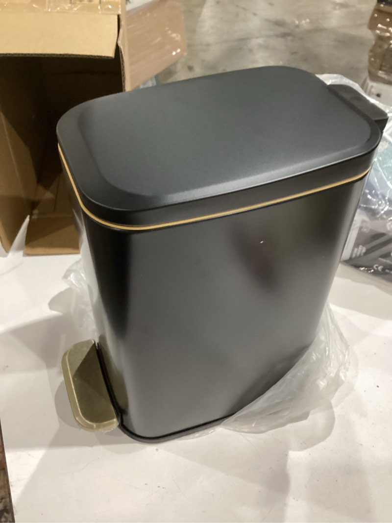 Condition photo showing Good Condition for ksskss small bathroom trash can with lid soft close, step pedal, 6l / 1.6 gal stainless steel garbage bin with removable inner bucket, slim wastebasket for narrow spaces (black) black--p