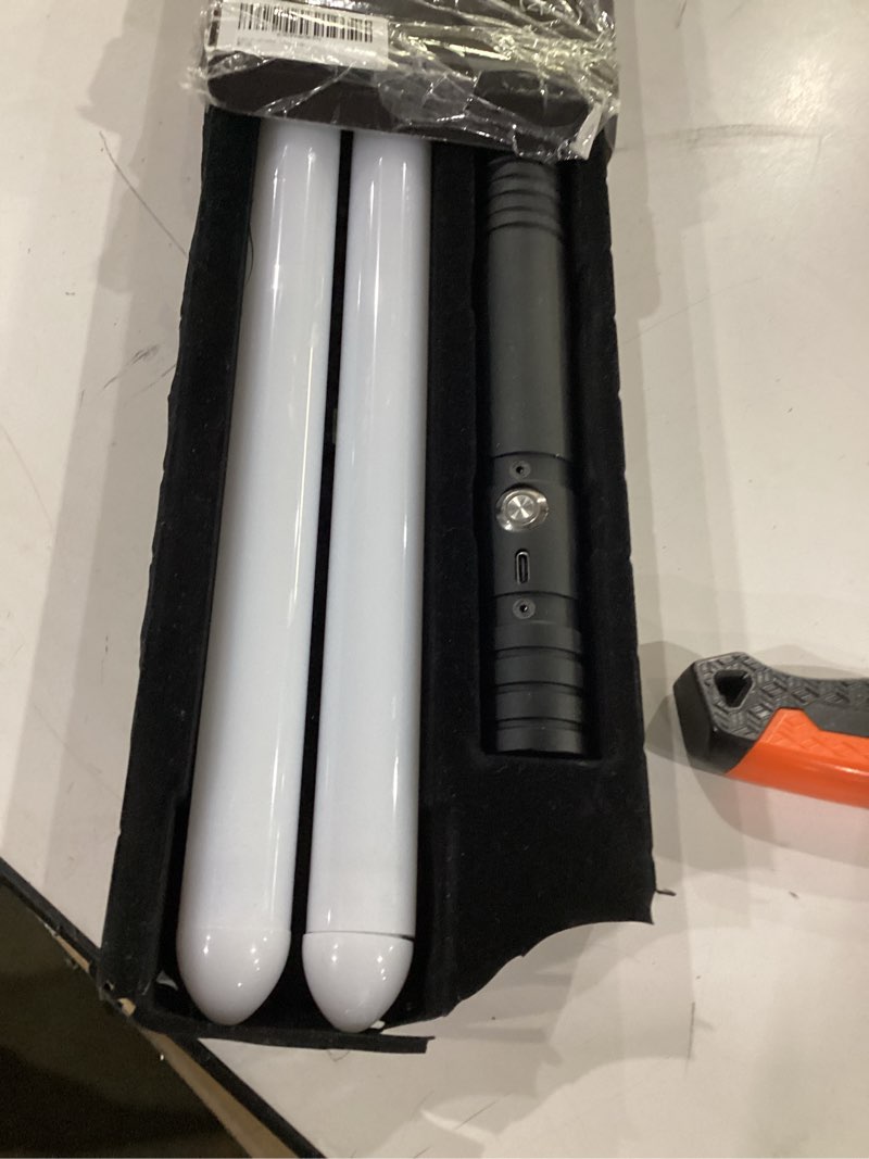 Condition photo showing As Is for Lightsaber, LED Light Saber with 15 RGB Colors, Lightsabers for 3 Modes, Light Sabers with Connectors, Lightsabers for Dueling, Lightsaber Toy for Adults, Kids, 2 Pack(Black) Metal Hilt 15 RGB Color
