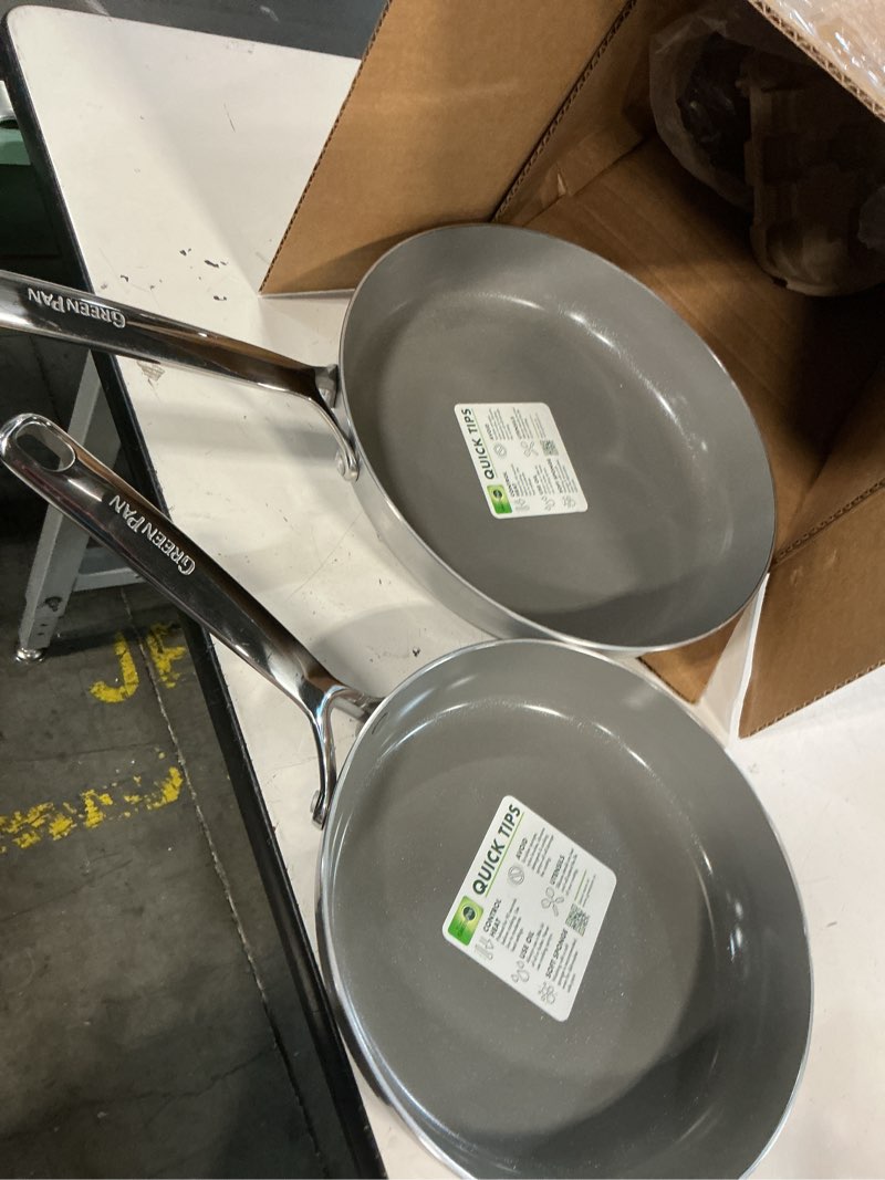 Condition photo showing Good Condition for greenpan gp5 stainless steel 5-ply healthy ceramic nonstick 10" and 12" 2 piece frying pan skillet set, scratch resistant, induction, dishwasher & oven safe, pfas-free
