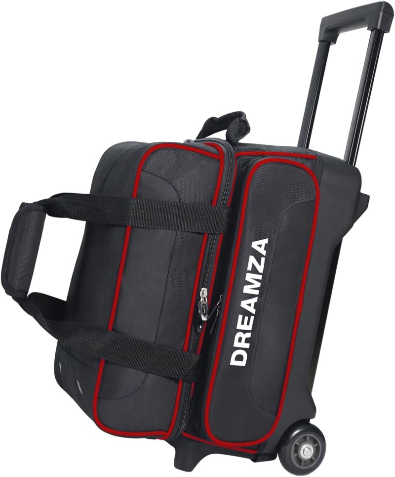 2 ball bowling bag with wheels, double bowling ball bag 2 ball roller w/separate