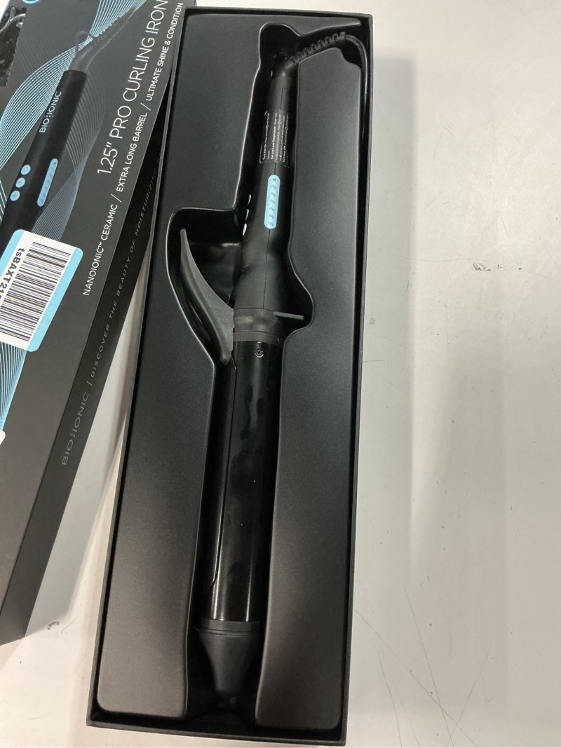 Condition photo showing As Is for bio ionic long barrel curling iron with moisture heat technology & nanoionic mx versatile curling wand - multiple barrel sizes for tight, classic, loose & soft curls 1.25 inch (loose curls) black