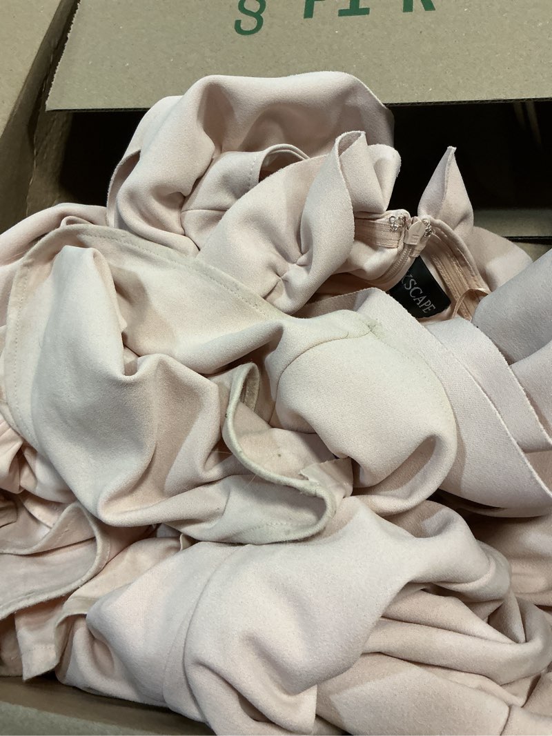 Condition photo showing As Is for xscape womens long stretch scuba crepe ruffle collar ruched dressspecial occasion dress 12 blush
