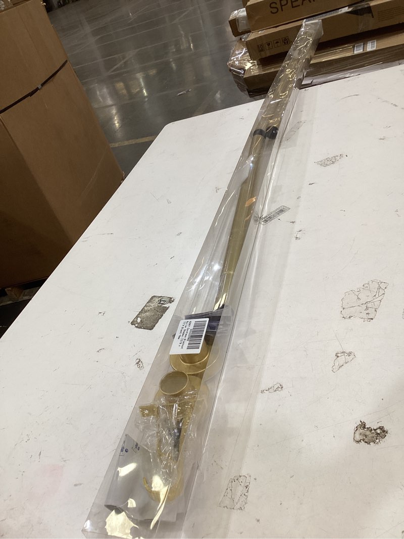 Condition photo showing As Is for yafex curtain rods 340-1785 inch, heavy duty 1 inch adjustable curtain rod for windows, gold extra long window treatment rods, modern design, easy installation