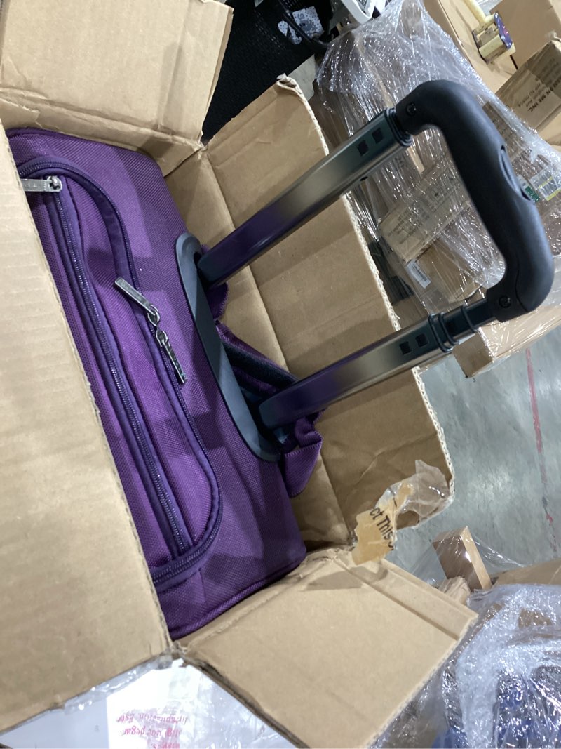 Condition photo showing As Is for tprc 15” underseat carry-on luggage airline approved personal item with usb charging port, purple underseater 15-inch purple