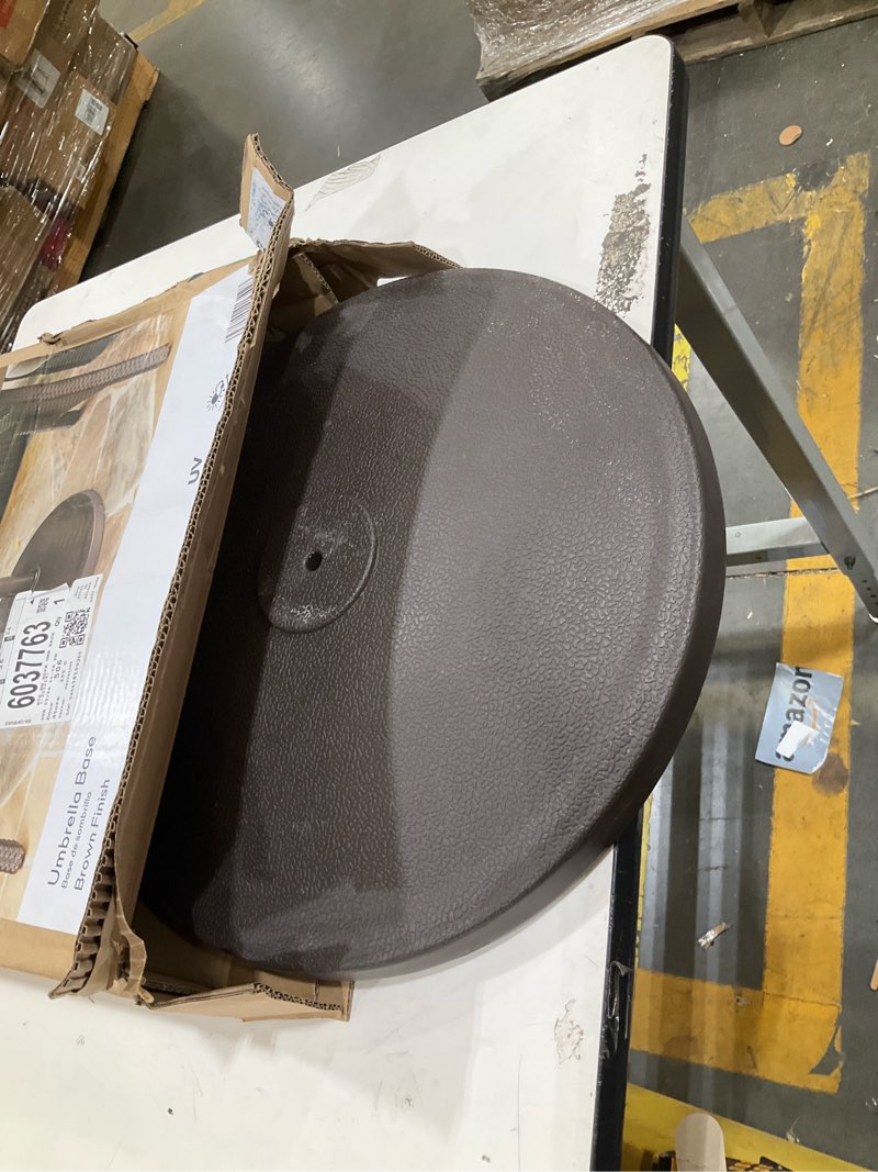 Condition photo showing Good Condition for style selections 22-lb brown hdpe plastic patio umbrella base