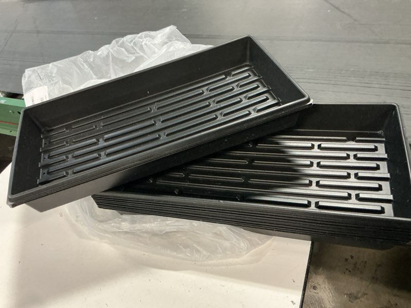 Condition photo showing As Is for (Similar to stock photo) Standard 1020 Tray Sturdy Plant Growing Trays Plastic Seed Starter Tray for Microgreens Heavy Duty Seedling Trays No Drainage Holes 5 Pack