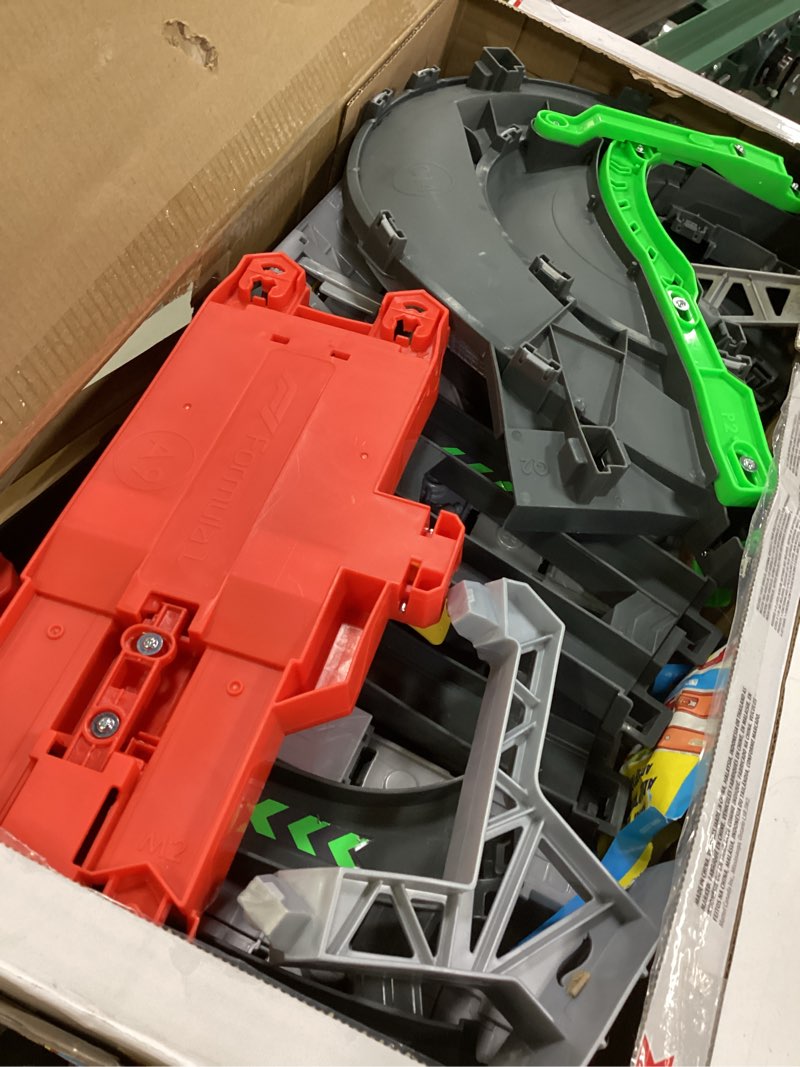 Condition photo showing As Is for Hot Wheels Toy Car Track Set, Formula 1 Grand Prix Circuit Track Set with 3 1:64 Scale Die-Cast Toy Cars, Two Modes of Racing with a Motorized Booster