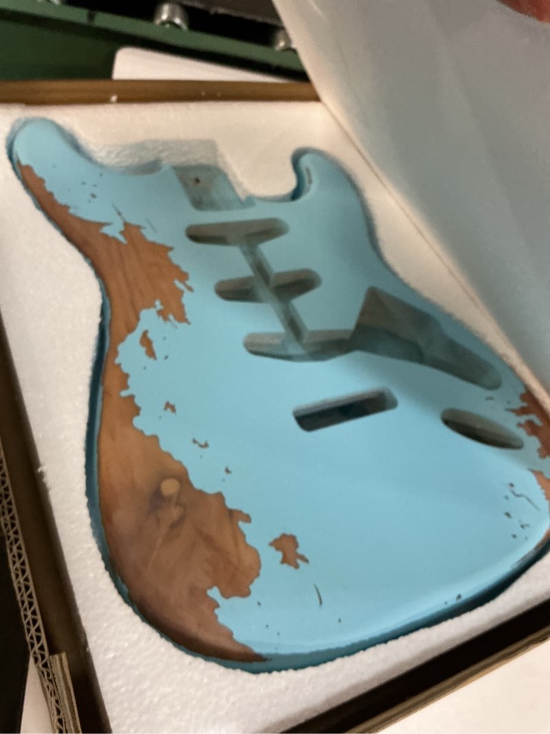 Condition photo showing New/Like New for relic electric guitar body stratocaster style nitro top alder wood diy guitar body heavy relic guitar body s-s-s pickups blue