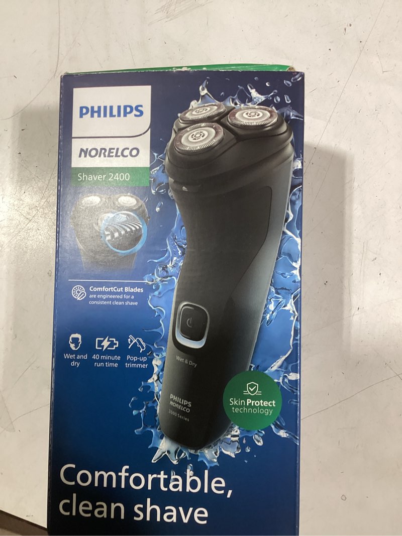 Condition photo showing New/Like New for philips norelco shaver 2400 series, wet and dry electric shaver, pop-up trimmer, p-cap, deep black, model x3001/90