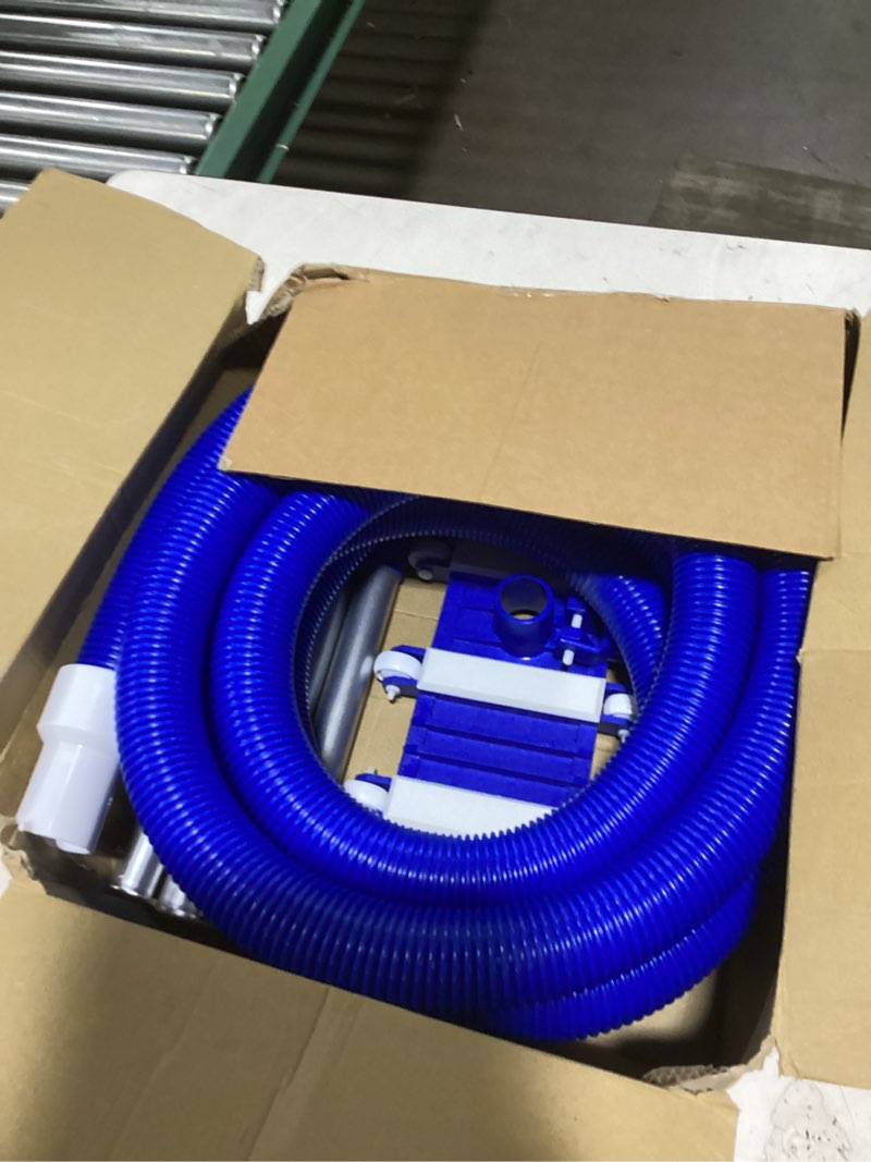 Condition photo showing Good Condition for 3 pcs pool vacuum kits include 14" vacuum head with 47" adjustable pole with 1-1/2" x 18ft long hoses flexible head with wheels for above ground inground pond spa hot tub right corner