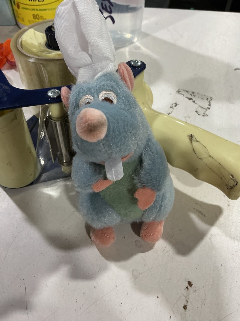 Condition photo showing As Is for rat plush toy shoulder riding magnet toy chef 6 inch