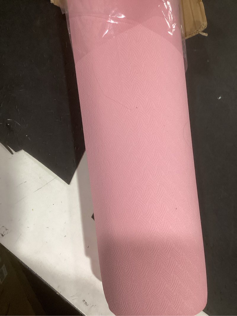 Condition photo showing Good Condition for extra wide yoga mat 72"x 32" - non slip tpe exercise mat for home workout, 6mm high-density large yoga mat for men & women, eco friendly pilates & fitness floor mat with carry strap cornelian cherry pink