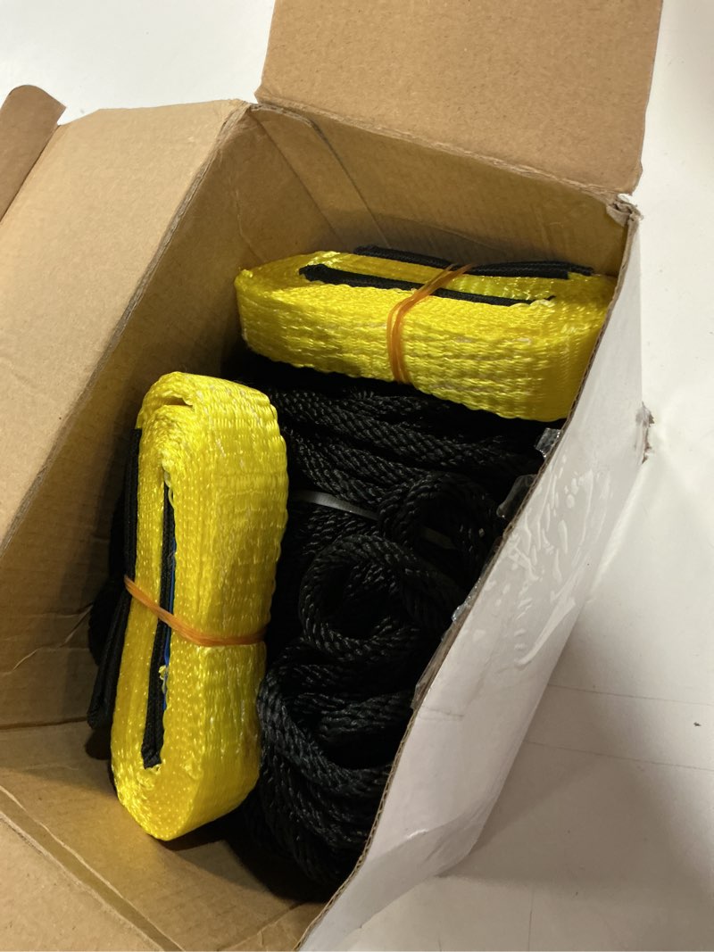 Condition photo showing Good Condition for yatointo rope hoist pulley system, 4400lb pulley block and tackle, 8:1 ratio lifting power 65ft, heavy duty pulley block for lifting pulling (with 2pcs straps)