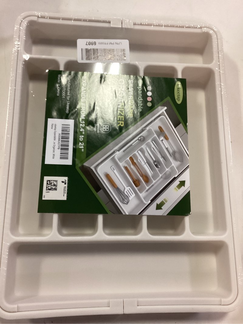 Condition photo showing New/Like New for Extra Large Expandable Silverware Organizer, BPA-Free Food-Safe Cutlery Flatware Organizer, Kitchen Utensil Drawer Organizer, Adjustable Silverware Holder for Spoons Forks Knives, White