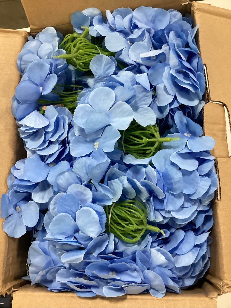 Condition photo showing Good Condition for aviviho 65pcs blue hydrangea artificial flowers bulk (not squished, no steaming need) silk flowers with stems fake flowers for wedding decor,home,baby shower,table centerpieces decoration medium blue 65