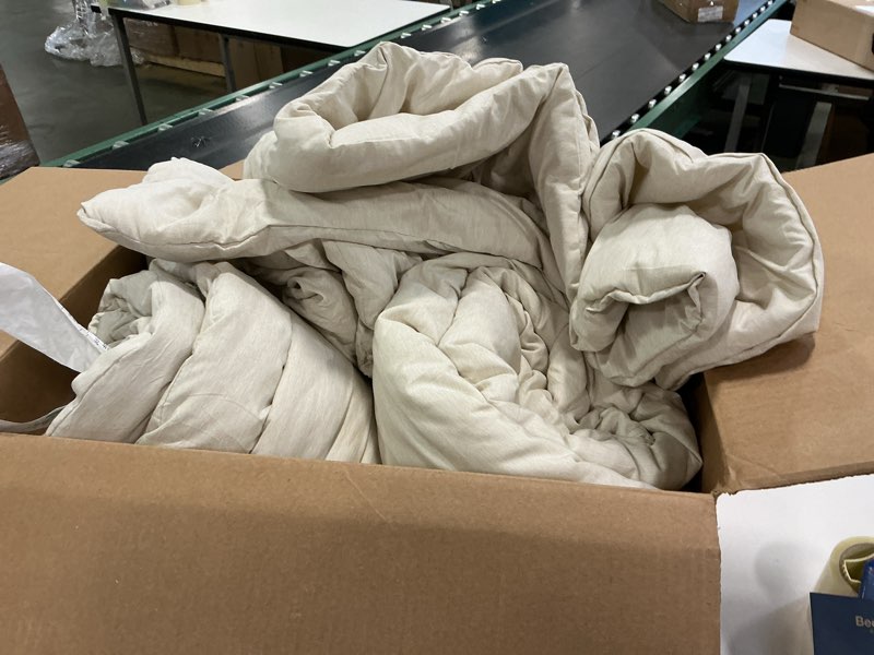 Condition photo showing As Is for Bedsure Queen Comforter Set Beige - Bed in a Bag Queen Size Bedding 7 Pieces, Cationic Dyed Bed Set Gift for Family, Beige Soft Bedding for All Seasons Comforter with Sheets, Pillowcases & Shams Queen(7-piece with Sheet Set) 05 - Beige