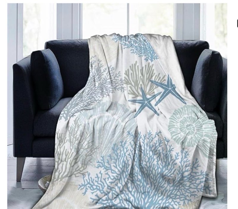 Fleece Throw Blanket Super Soft Warm Flannel Nautical Coastal Blankets for Couch, Sofa Bed, Cozy,Fuz